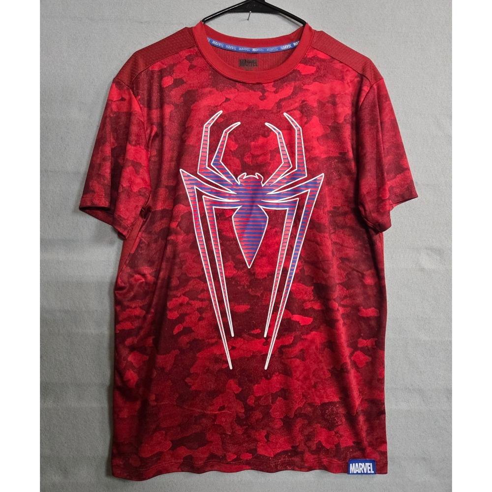 Marvel Spider-Man Red Camo Graphic Performance Tee Shirt Mens Size Large Active